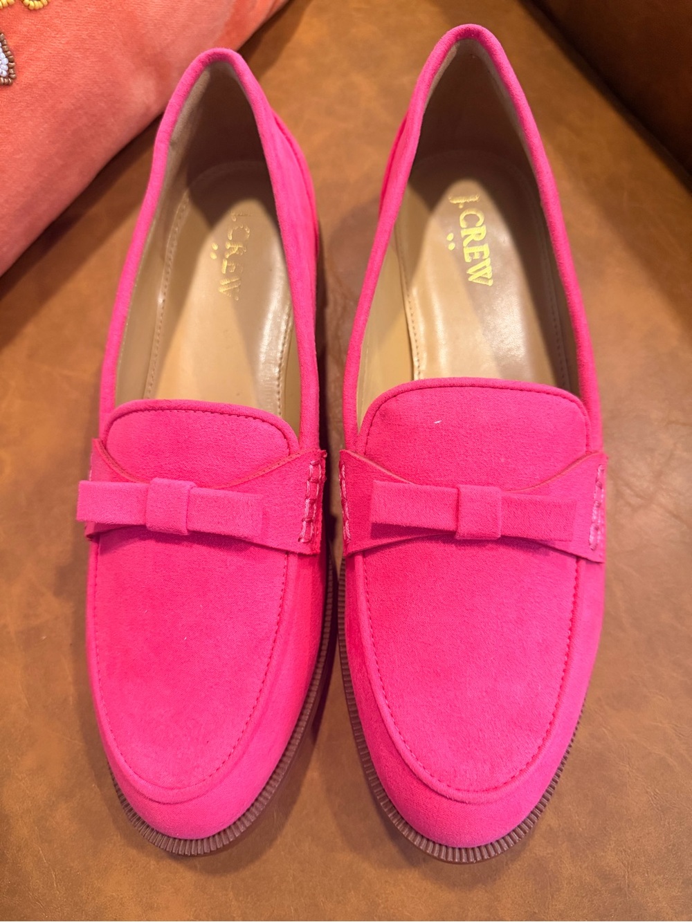 J. Crew Hot Pink Suede Bow Loafers NWOT